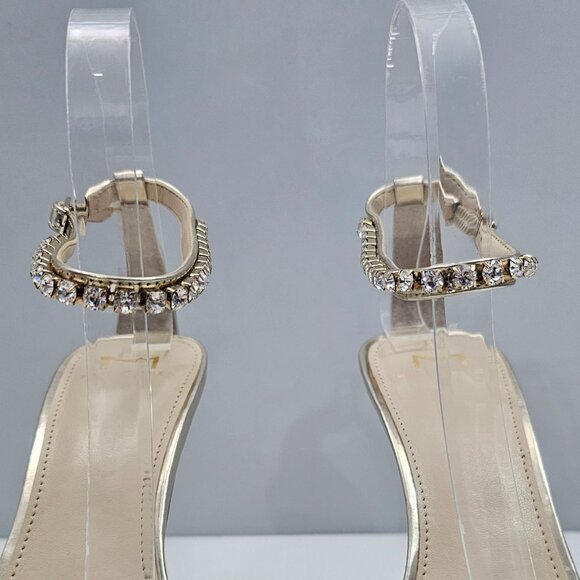 Marc Fisher Karima Rhinestone Heel Sz 9 Metallic Gold Leather Ankle Strap Sandal - Picture 9 of 16